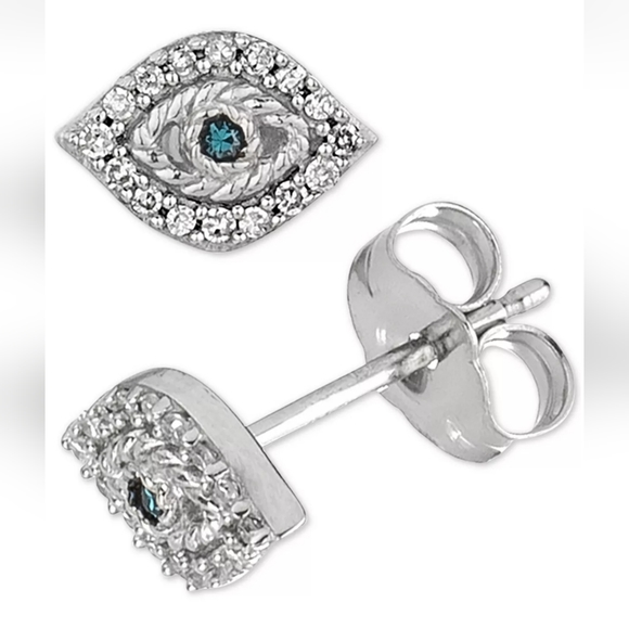 Sterling silver diamond evil eye earrings - Picture 1 of 3